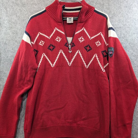 Dale of Norway Red White Sweater 1/4 Zip Up Neck Wool Knit Men's XL - Picture 1 of 9